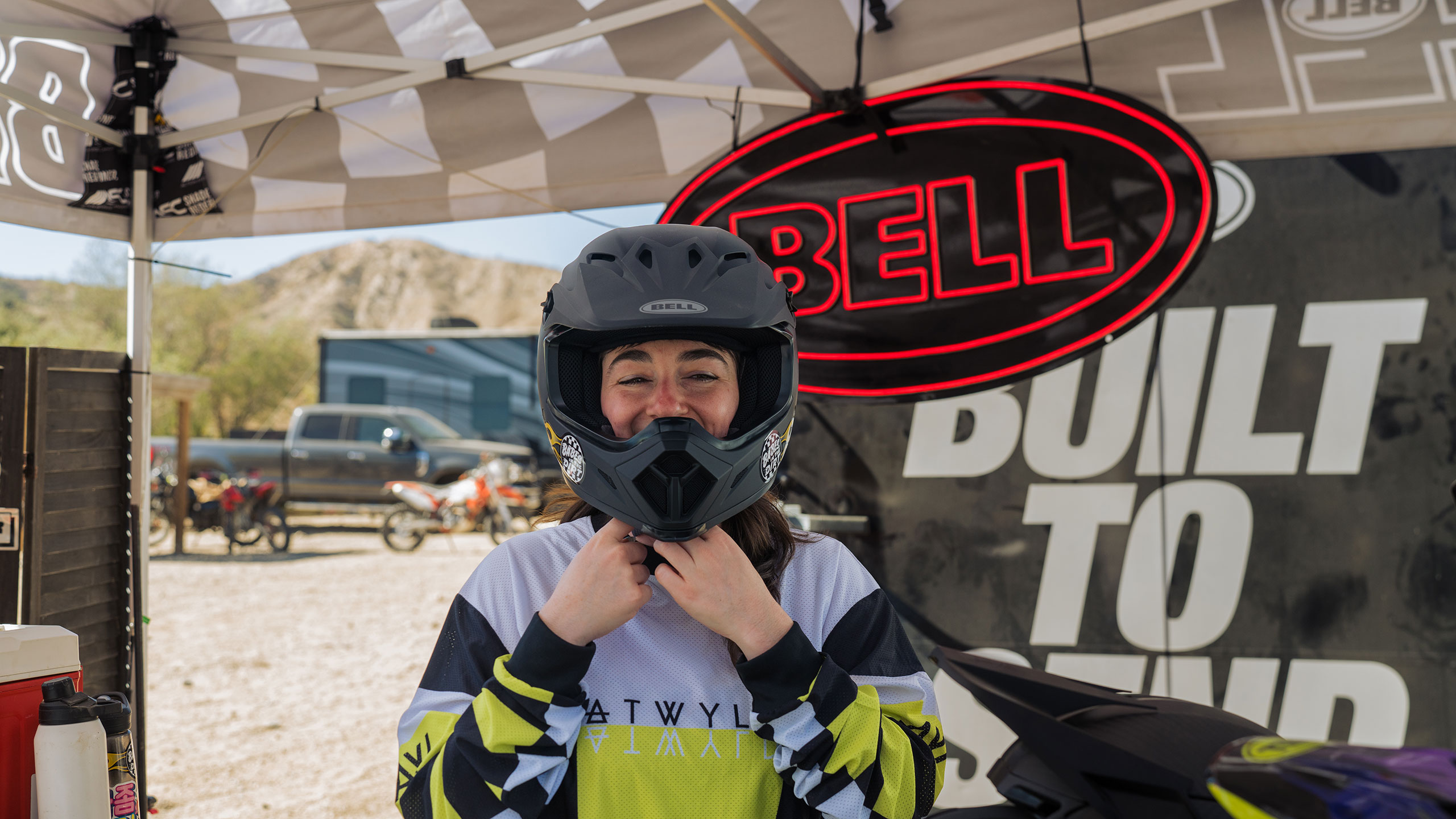 Babes In The Dirt 8 wearing bell helmet